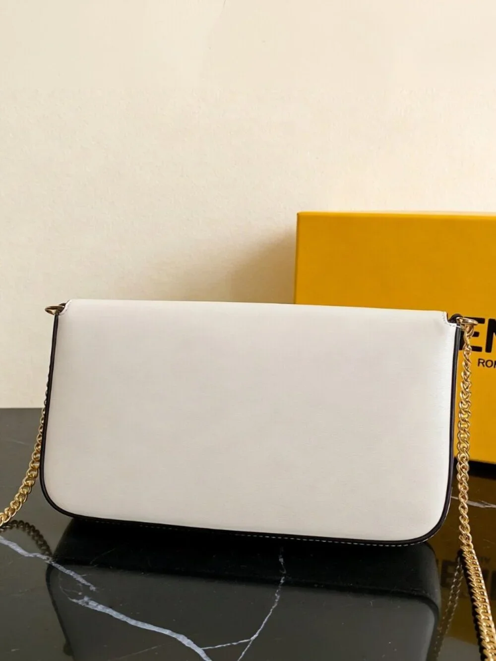 Fendi Medium Leather Shoulder Bag White